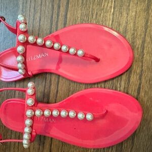 Stuart Weitzman Vibrant Red Sandals with Pearl Details
